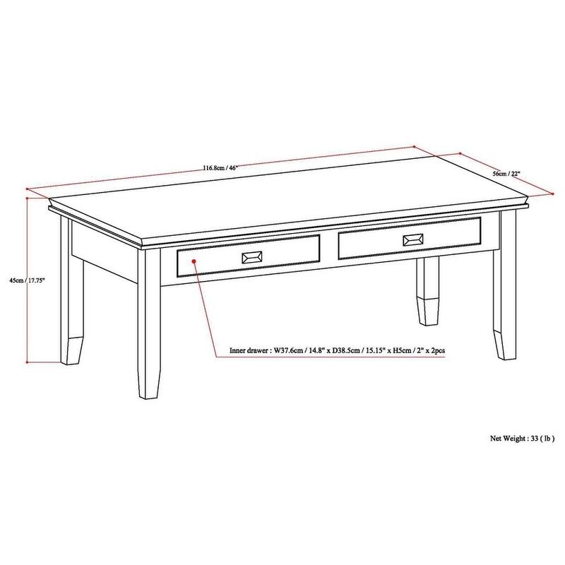 WYNDENHALL Stratford SOLID WOOD 46 inch Wide Rectangle Transitional Coffee Table - 46 Inches wide