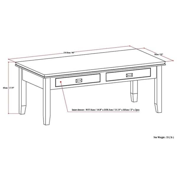 WYNDENHALL Stratford SOLID WOOD 46 inch Wide Rectangle Transitional ...