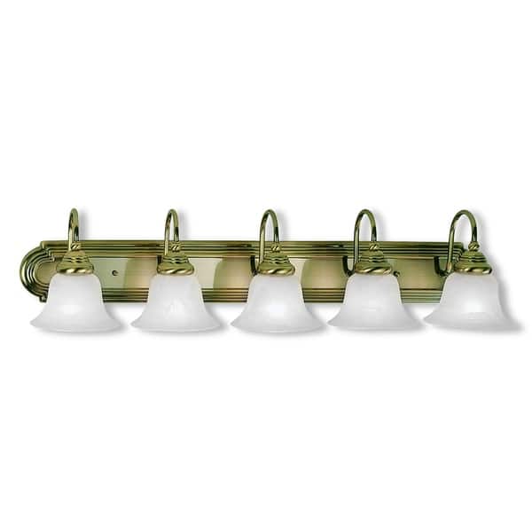 slide 1 of 2, Livex Lighting Belmont Antique Brass 5-light Bath Light