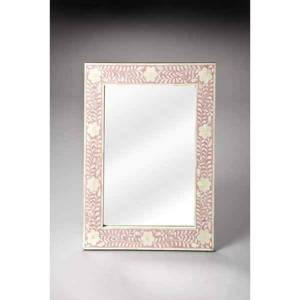 slide 1 of 1, Handmade Butler Vivienne Pink Bone Inlay Wall Mirror (India) - Off-White