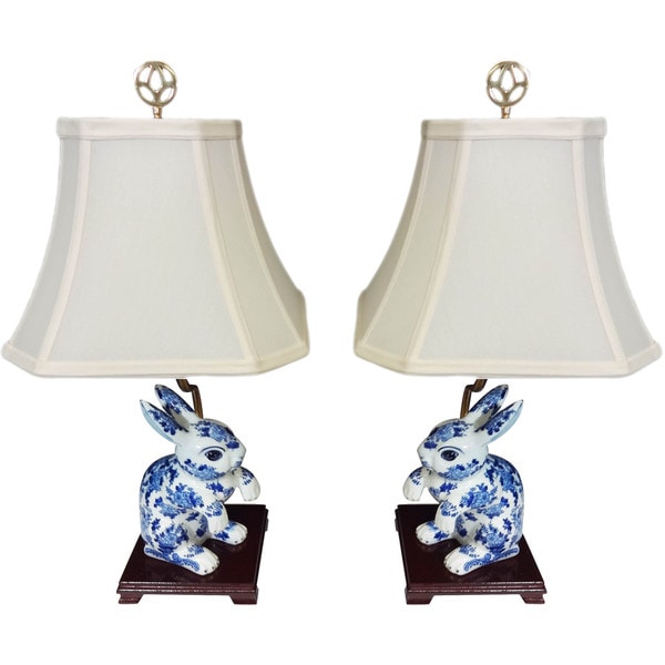 Shop Bunny Pair Porcelain Figurine Lamps (Set of 2) Free Shipping