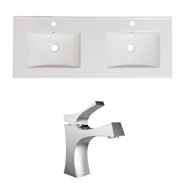 slide 2 of 4, 48-in. W x 18-in. D Ceramic Top Set In White Color With Single Hole CUPC Faucet