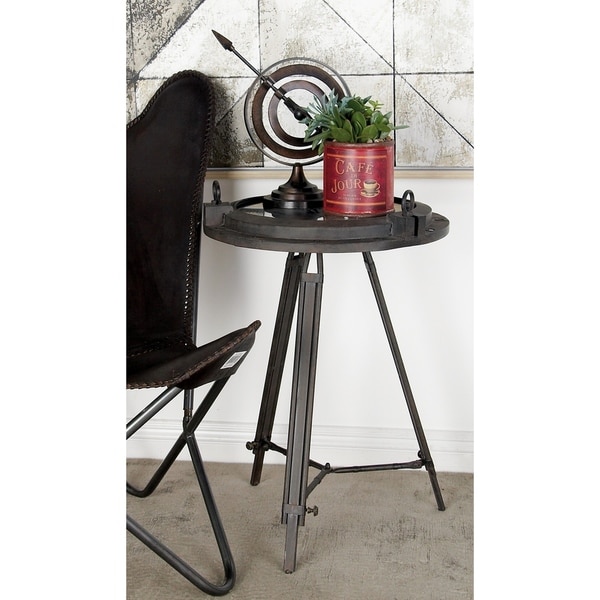 Industrial 24 Inch Iron and Glass Compass Clock Table by Studio 350