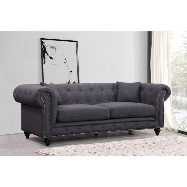 Meridian Chesterfield Grey Linen Sofa