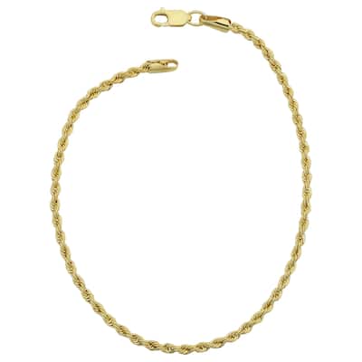 Fremada 14k Yellow Gold Filled Unisex 2.10-mm Rope Chain Bracelet (7.5 or 8.5 inches)