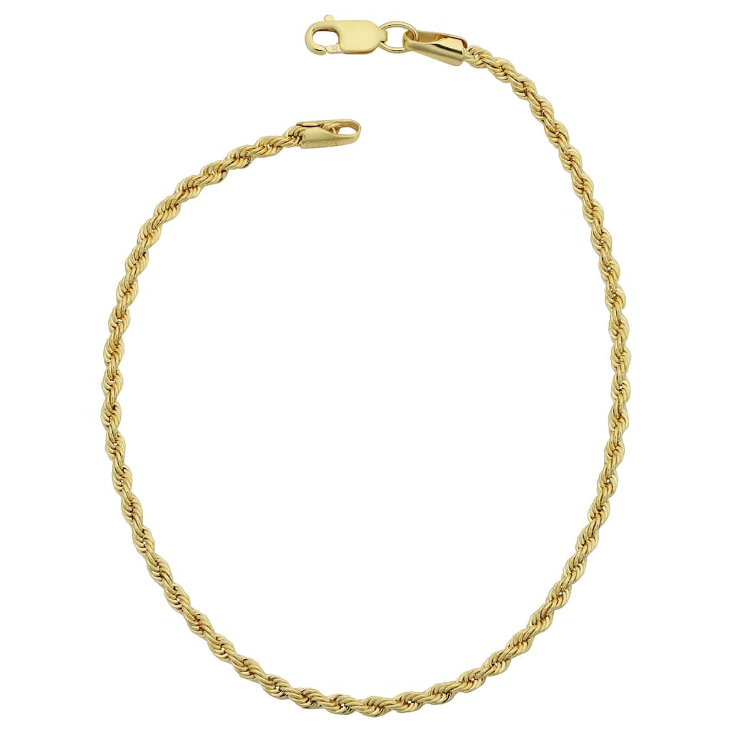 Fremada 14k Yellow Gold Filled Unisex 2.10-mm Rope Chain Bracelet (7.5 or 8.5 inches)