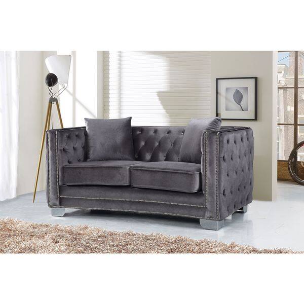 Shop Meridian Reese Grey Velvet 3 Piece Furniture Set Free