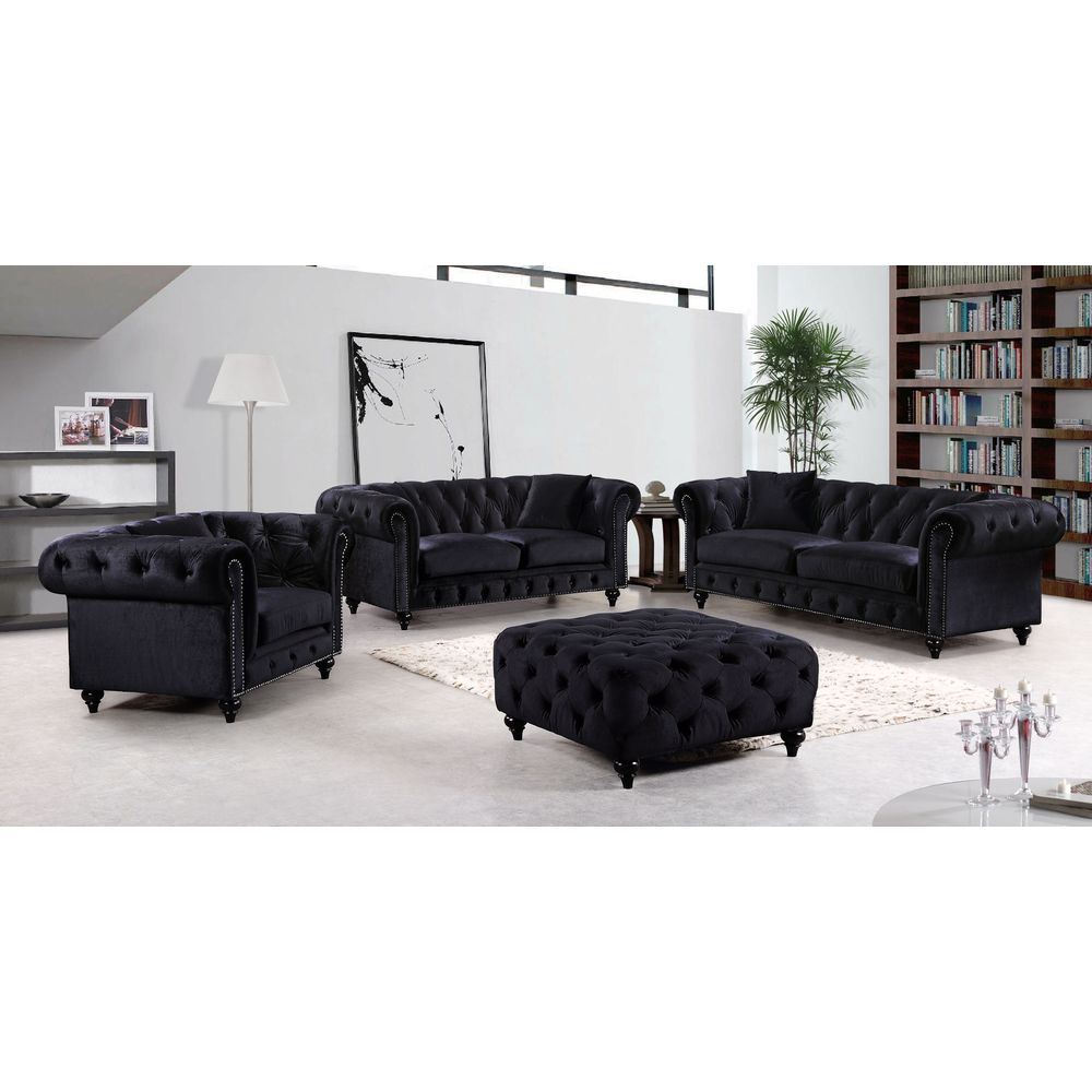 MeridianMeridian Chesterfield Black Velvet 4piece Furniture Set (Living Room Sets) DailyMail
