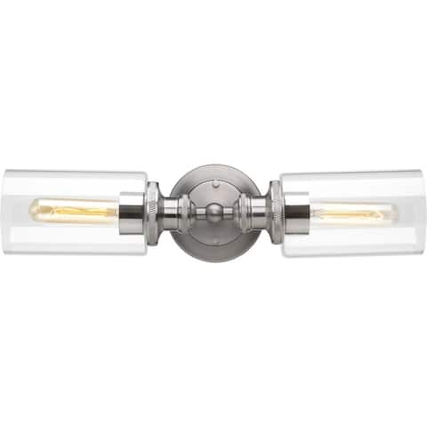 Archives Collection 2-Light Antique Nickel Etched Fluted Glass Farmhouse Bath Vanity Light