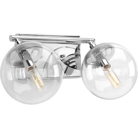 Mod Collection 2-Light Polished Chrome Clear Glass Mid-Century Modern Bath Vanity Light