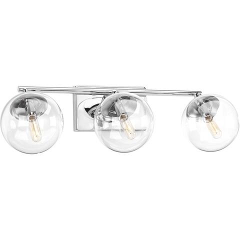 Mod Collection 3-Light Polished Chrome Clear Glass Mid-Century Modern Bath Vanity Light