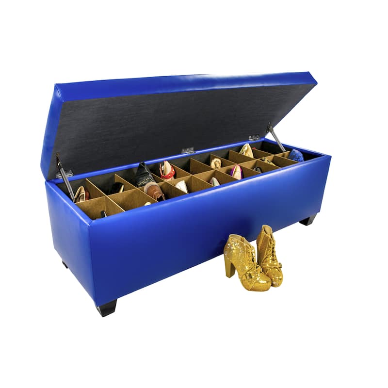 The Sole Secret Blue Vinyl Retro Shoe Storage Bench/Ottoman