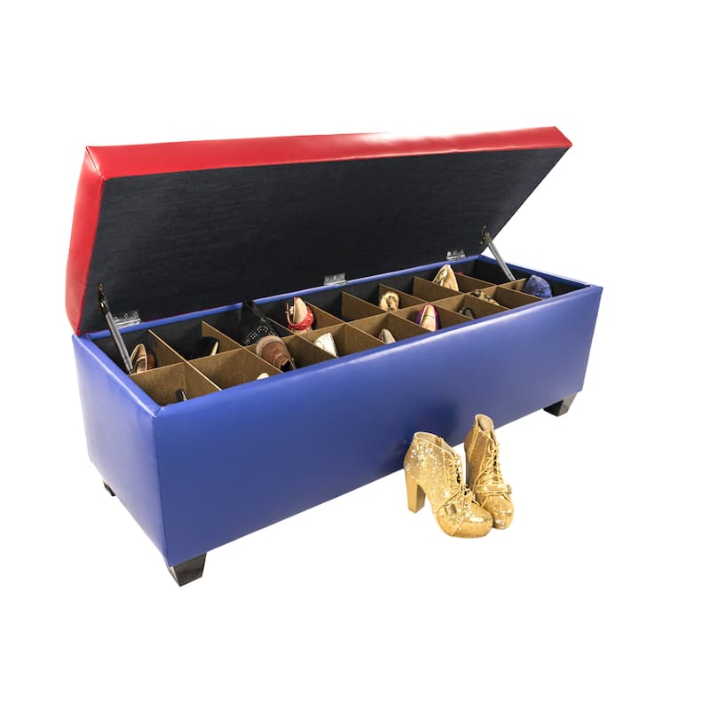 The Sole Secret Blue Vinyl Retro Shoe Storage Bench/Ottoman