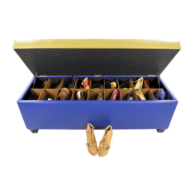 The Sole Secret Blue Vinyl Retro Shoe Storage Bench/Ottoman