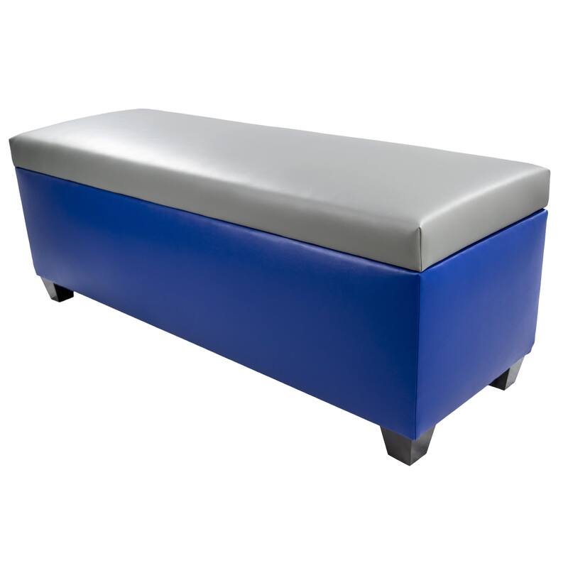 The Sole Secret Blue Vinyl Retro Shoe Storage Bench/Ottoman - Light Grey