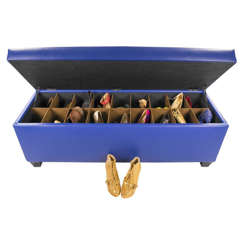 The Sole Secret Blue Vinyl Retro Shoe Storage Bench/Ottoman