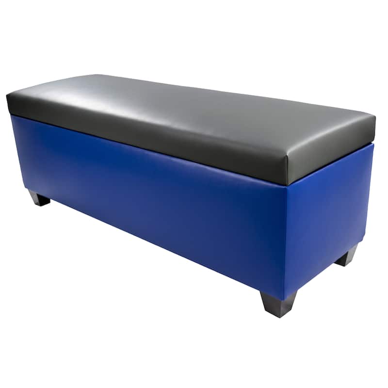 The Sole Secret Blue Vinyl Retro Shoe Storage Bench/Ottoman - Dark Grey