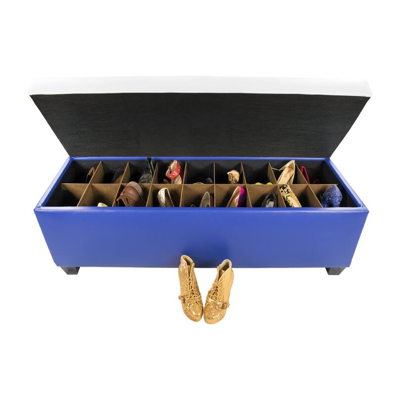 The Sole Secret Blue Vinyl Retro Shoe Storage Bench/Ottoman
