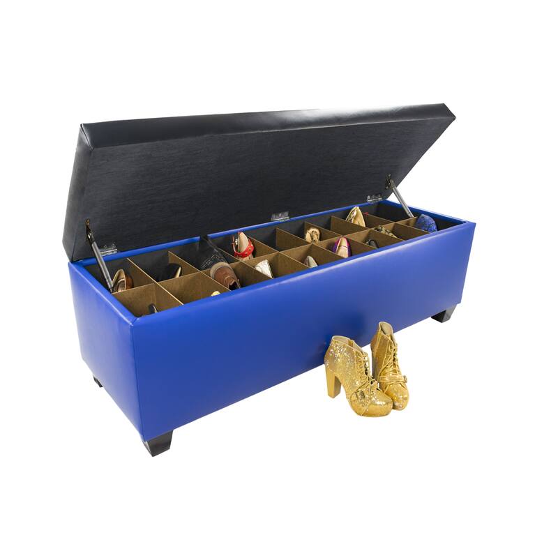 The Sole Secret Blue Vinyl Retro Shoe Storage Bench/Ottoman