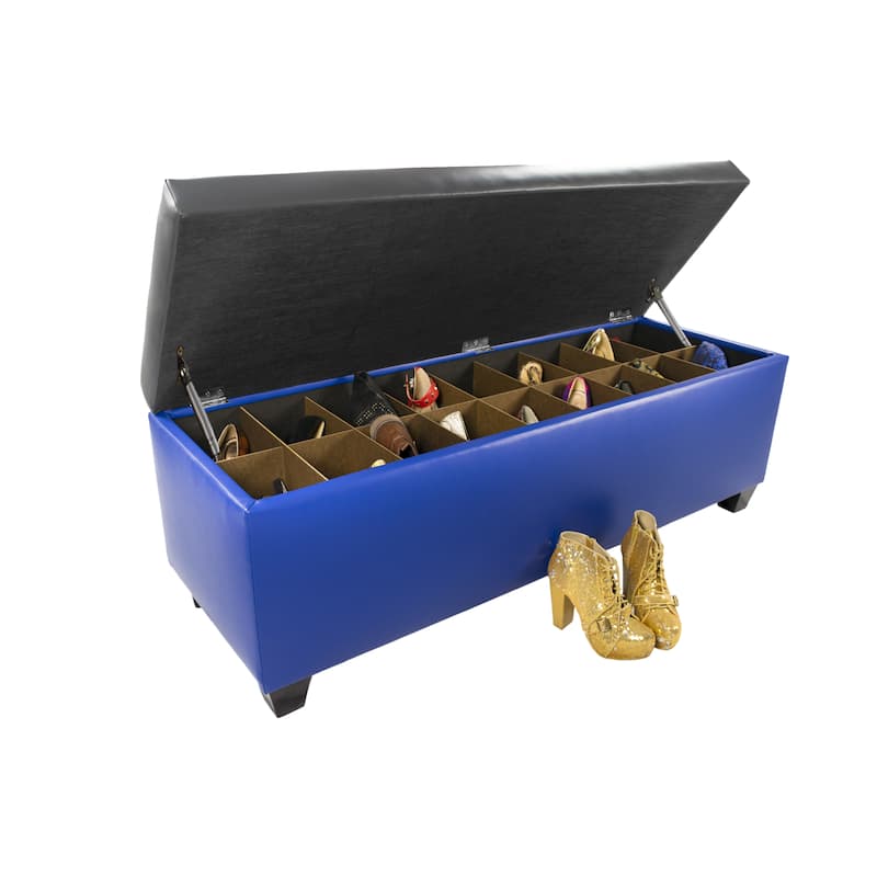 The Sole Secret Blue Vinyl Retro Shoe Storage Bench/Ottoman