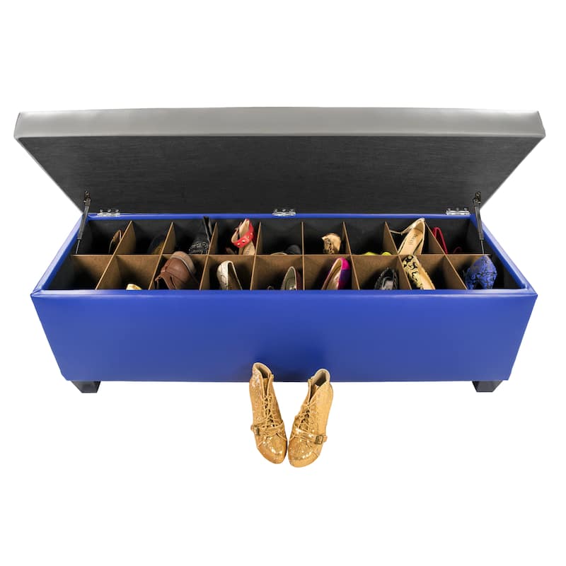 The Sole Secret Blue Vinyl Retro Shoe Storage Bench/Ottoman