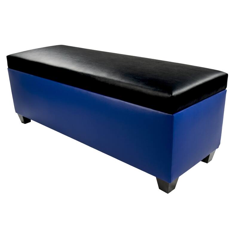 The Sole Secret Blue Vinyl Retro Shoe Storage Bench/Ottoman - Black