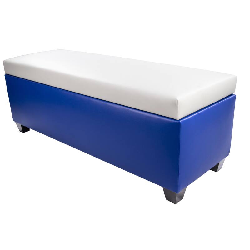 The Sole Secret Blue Vinyl Retro Shoe Storage Bench/Ottoman - White