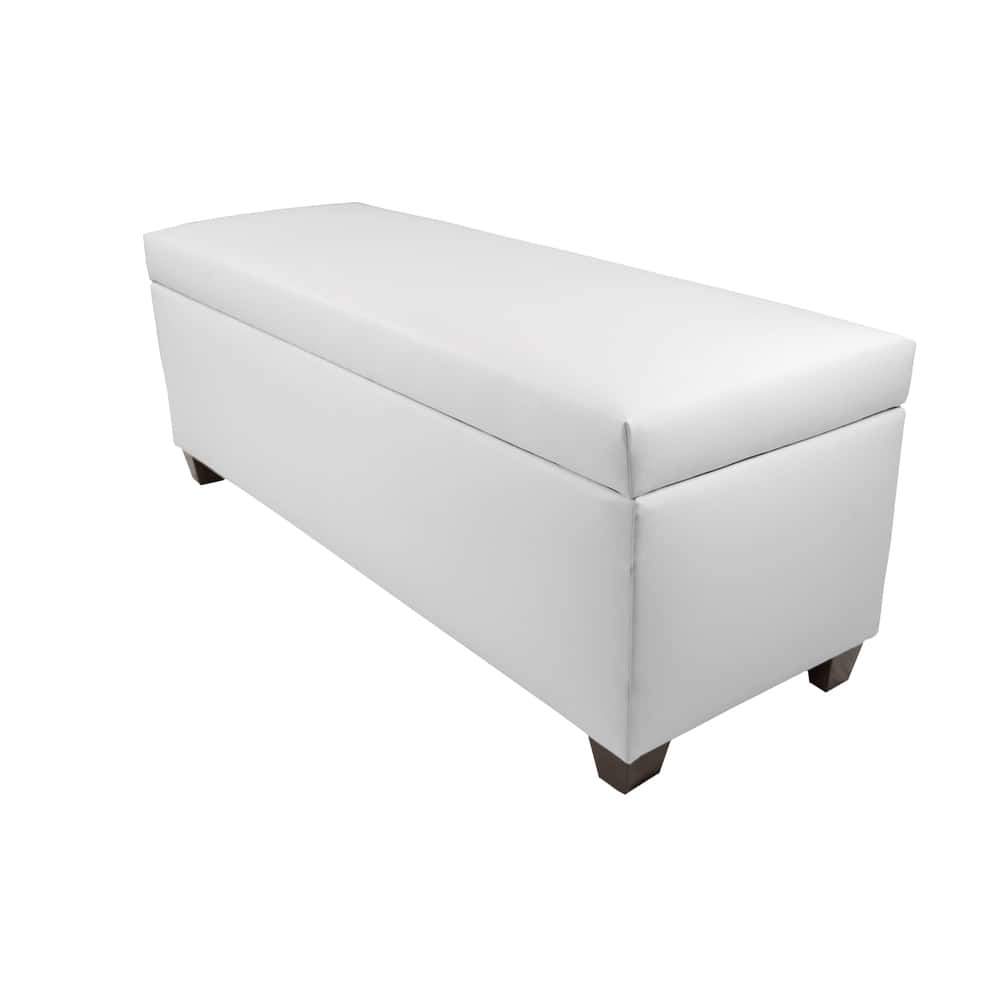 Mid Century Modern White Vinyl Shoe Storage Bench