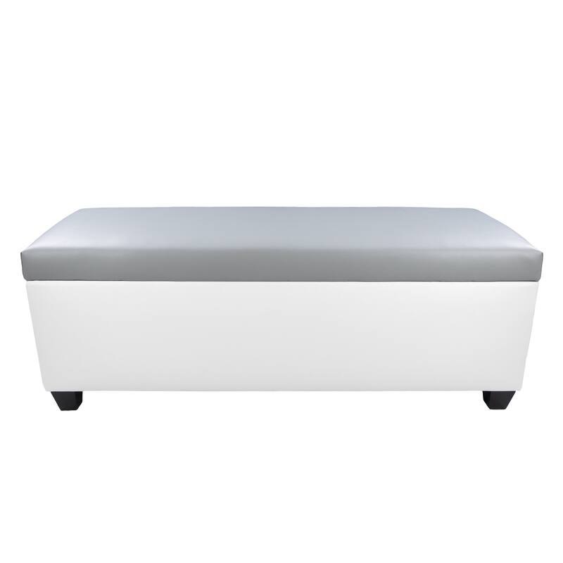 Mid Century Modern White Vinyl Shoe Storage Bench