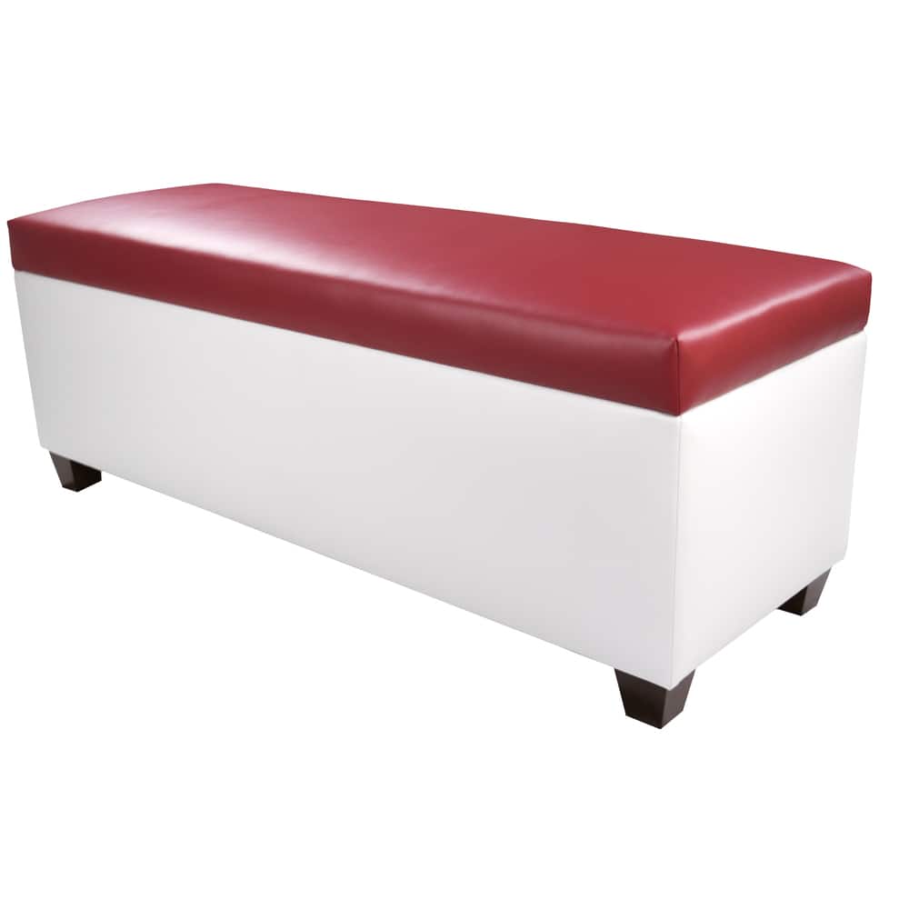 Mid Century Modern White Vinyl Shoe Storage Bench