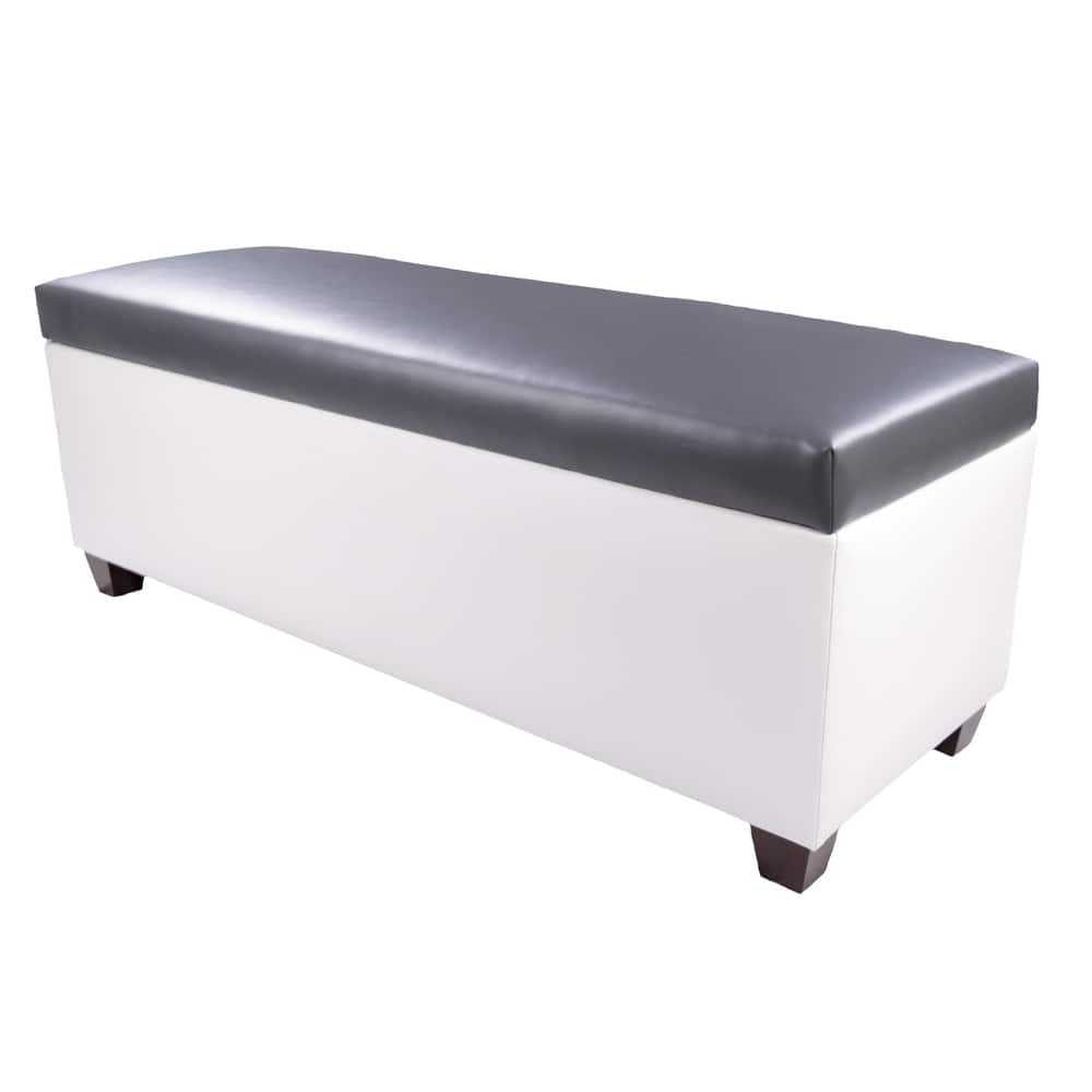 Mid Century Modern White Vinyl Shoe Storage Bench