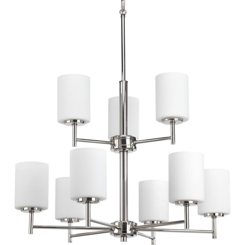 Replay Collection 9-Light Polished Nickel Etched Painted White Glass Modern Chandelier Light