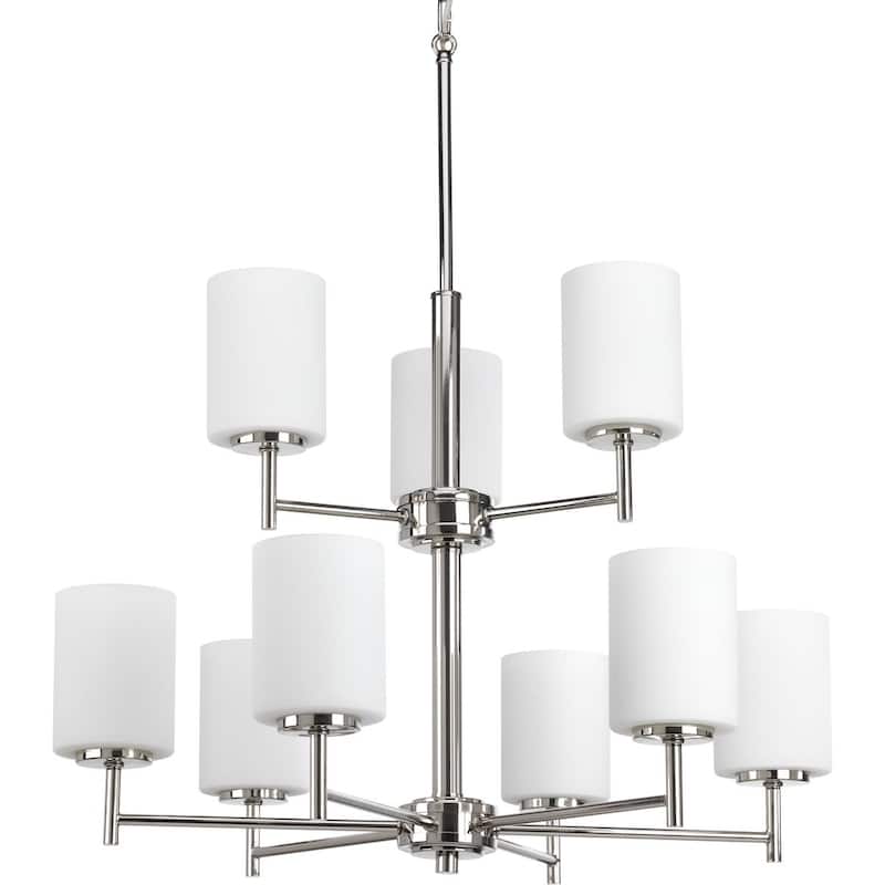 Replay Collection 9-Light Polished Nickel Etched Painted White Glass Modern Chandelier Light