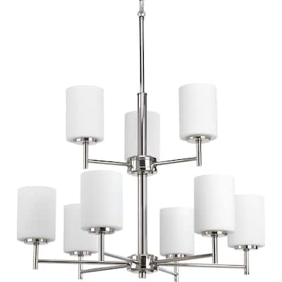 Replay Collection 9-Light Polished Nickel Etched Painted White Glass Modern Chandelier Light