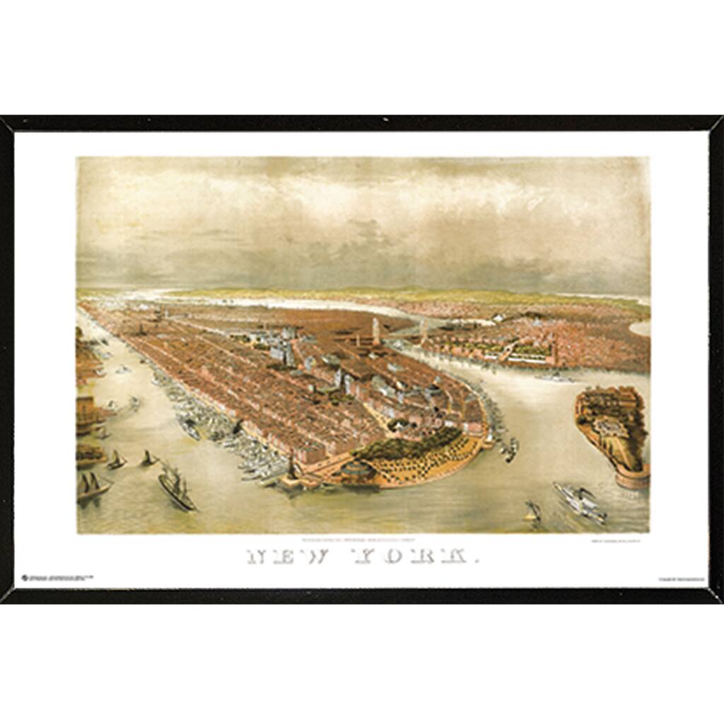 New York City Panoramic Map 1874 36-inch x 24-inch Wall Plaque