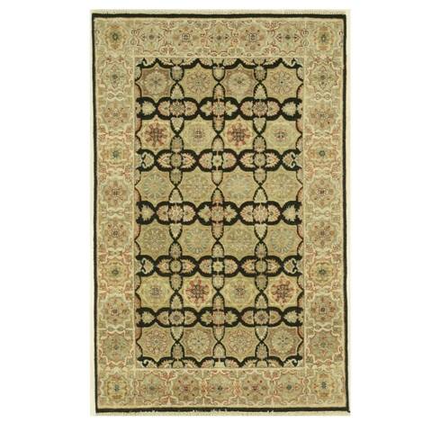 Hand-knotted Wool Black Traditional Oriental Agra Rug (3'10 x 6') - 4' x 6'