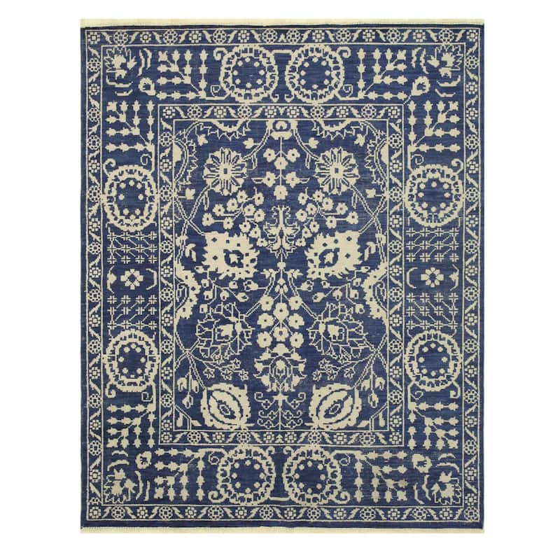 Hand-knotted Wool Blue Traditional Oriental Suzani Design Area Rug