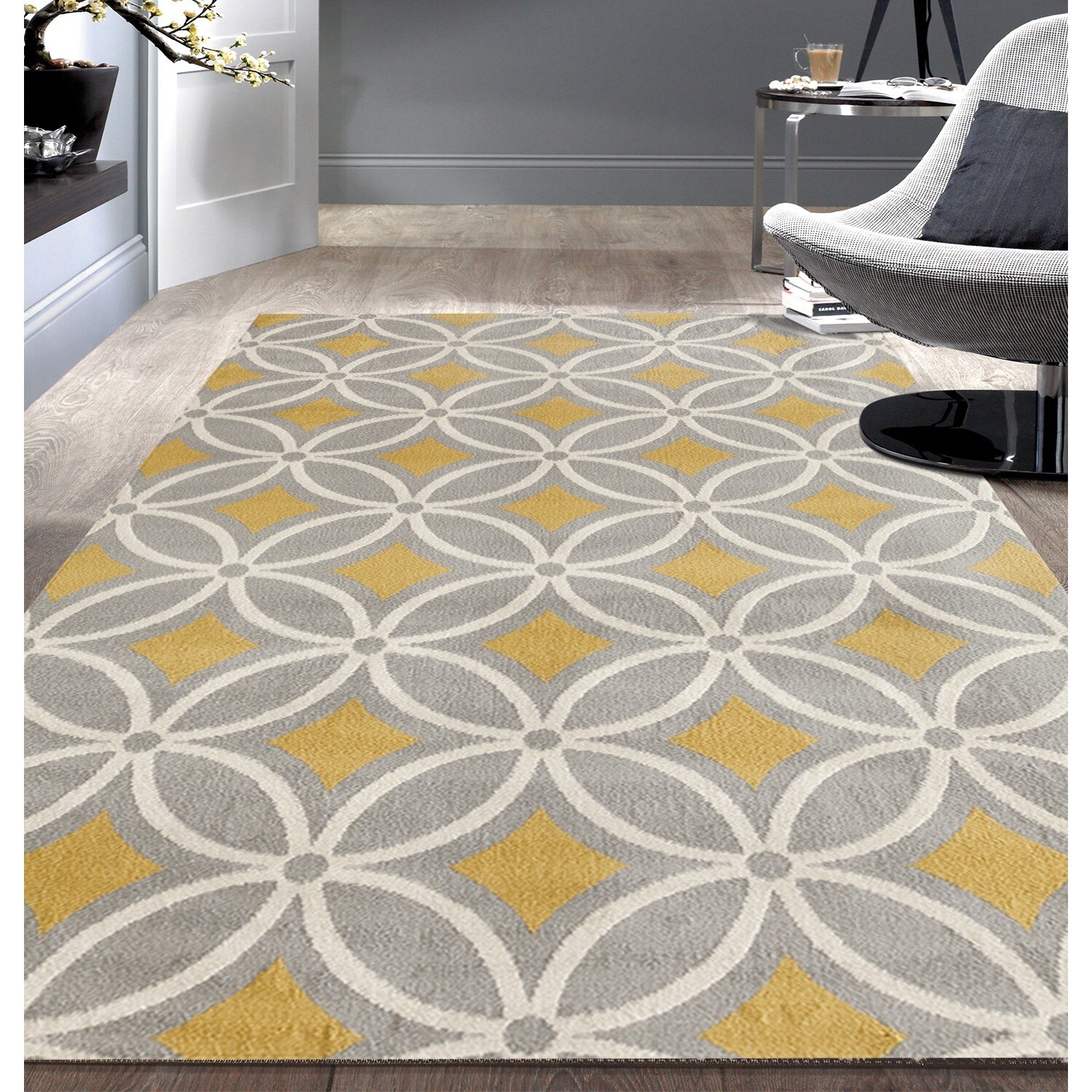Contemporary Trellis Chain Grey Yellow Area Rug 7 6 X 9 5 Contemporary Trellis Chain Grey Yellow Area Rug 7 6 X 9 5