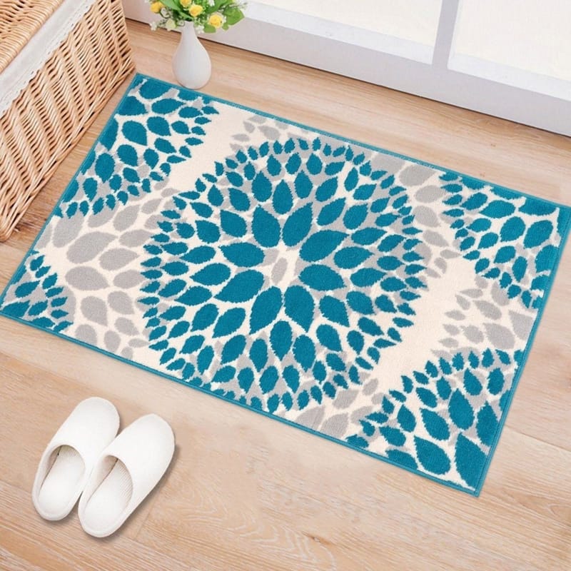World Rug Gallery Modern Floral Circles Area Rug - 2' x 3' - Blue - Runner/Rectangle