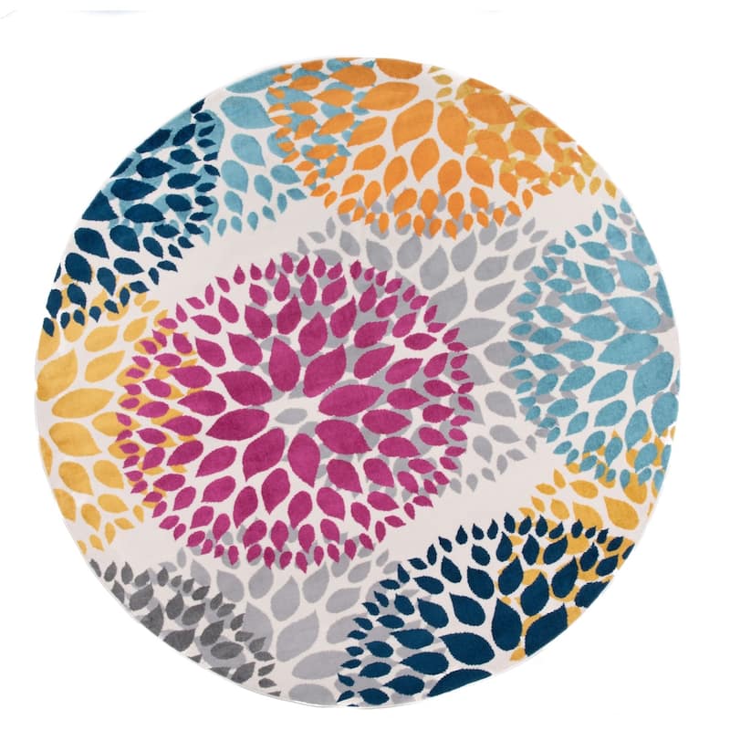 World Rug Gallery Modern Floral Circles Area Rug - 6'6" Round - Multi - Runner/Round/Oval