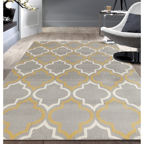 Porch & Den Marigny Spain Trellis Grey/ Yellow Area Rug - 7'6 x 9'5