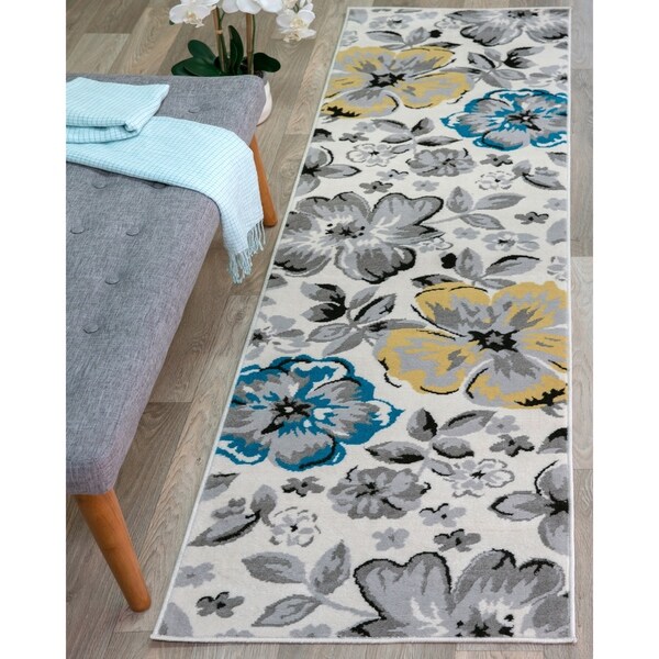 Modern Floral Circles Cream Runner (2'x7'2) - 2' x 7'2"