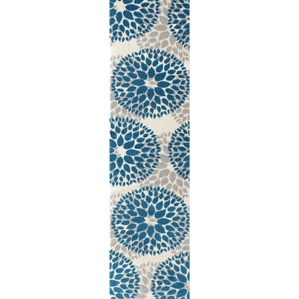 OSTI Blue/Grey/Beige Floral Design Modern Runner Rug - 2'x7'2