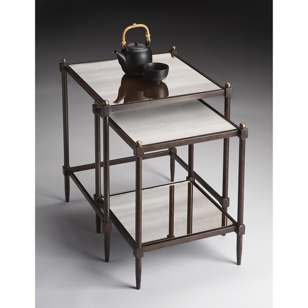 Butler Peninsula Mirrored Rectangular Nesting Tables - Gray