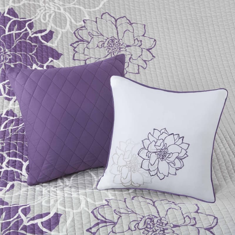 Madison Park Bridgette Purple 6 Piece Printed Cotton Quilt Set with Throw Pillows