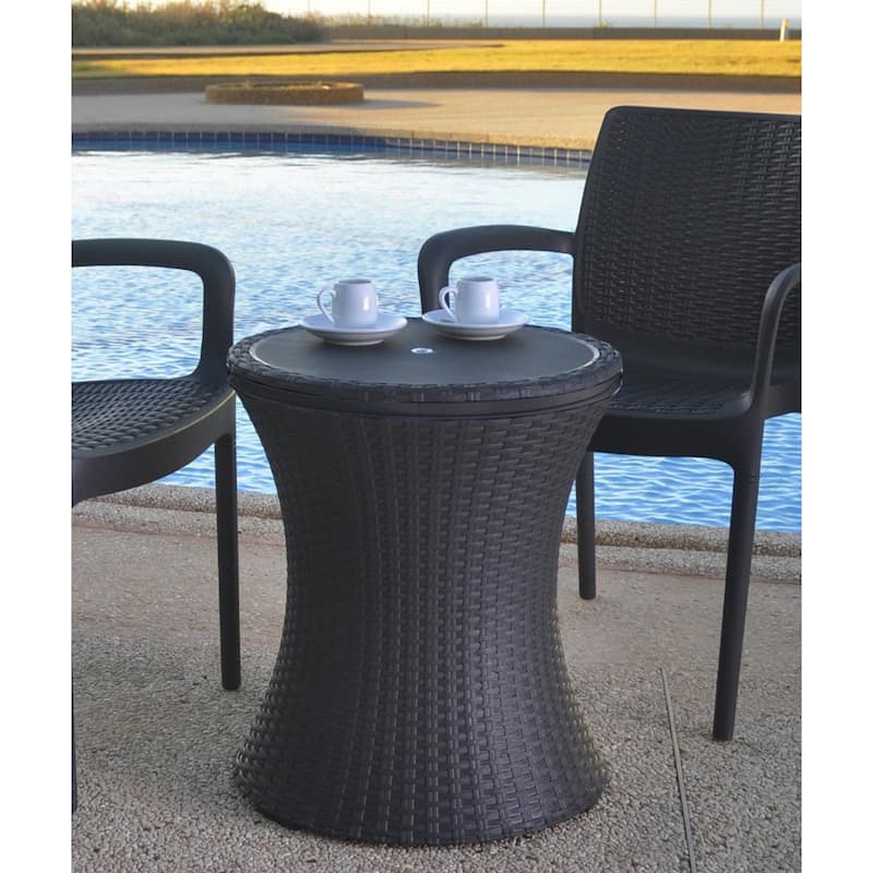 Keter Wicker Outdoor Ice Cooler With Pop-Up Table, Brown