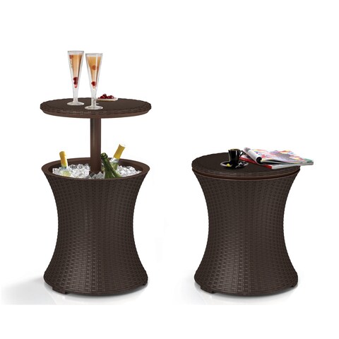 Nantucket Brown Wicker Outdoor Ice Cooler With Pop-Up Table Feature by Havenside Home