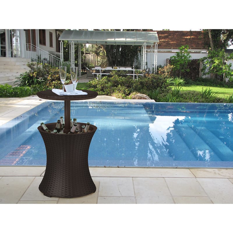 Keter Wicker Outdoor Ice Cooler With Pop-Up Table, Brown