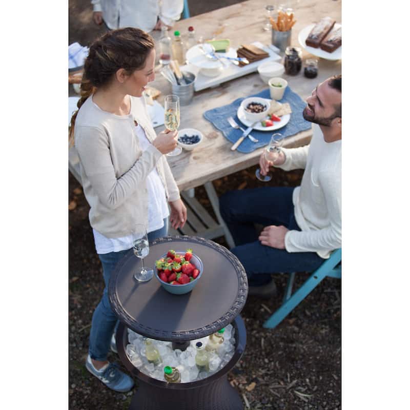 Keter Wicker Outdoor Ice Cooler With Pop-Up Table, Brown