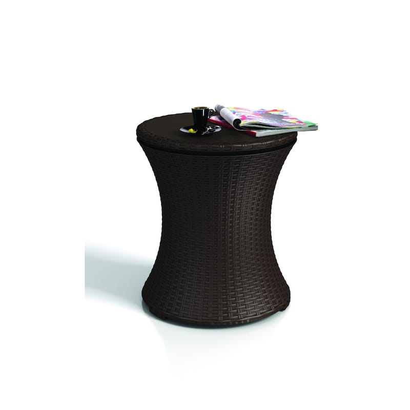 Nantucket Brown Wicker Outdoor Ice Cooler With Pop-Up Table Feature by Havenside Home